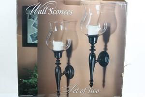 Wall Sconces Set of Two - Black Finish, Clear Glass Shades
