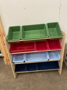 Wooden Classroom Storage Shelf With 12 Plastic Bins