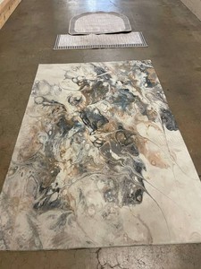 Abstract Marbled Area Rug 7.5 X 5 & Striped Mats Mixed Lot - 3 Pieces