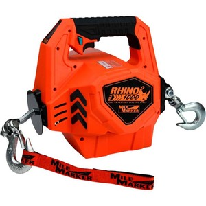 $629 Mile Marker Rhino Pull 1000 24 Volt DC Portable Winch, 1,000-Lb. Capacity, 39ft. Synthetic Rope, Model# 71-1000 Missing Cord for Controller, Both Batteries, and Instructions