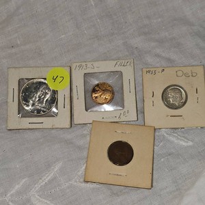 1964 Kennedy Half 50c,UNC, 1955 P Rooseveldt 10c, 1913S Penny