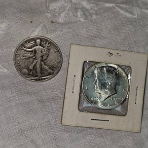 1936 Walking Liberty Half and 1964 Kennedy Half 50c, UNC
