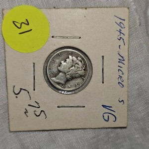 1945 Micro-S Mercury Dime, 10c, VG