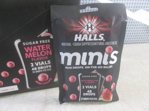 (B-1) Box of Halls Watermelon Mini Drops 24  2-Drop Packs Best by Oct 2026