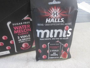 (B-1) Box of Halls Watermelon Mini Drops 24  2-Drop Packs Best by Oct 2026