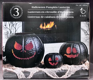 Halloween Metal Pumpkin Jack-O-Lanterns - Set of 3 (BlackOrange)