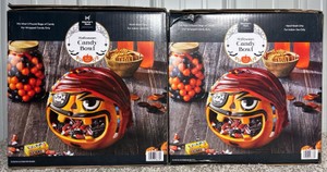 Lot of 2 Members Mark Halloween Ceramic Pirate Candy Bowls - NEW