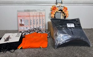 Lot of Halloween Clothing & Accessories Fishnets, Pants & Shirt, Vampire Kits, Pirate Hat & Skull Flower Headband
