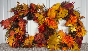 Lot of 2 AutumnFall Faux Foliage Door Wreaths