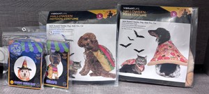 Lot of DogCat Halloween Costumes Pizza, Hotdog, Candy Corn Hat, Serape (Size S - For Pets 10-20lbs)
