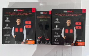 Lot of Heated Clothing 2-32 Degrees Rechargeable Heated Vests, 1 Pair 32 Degrees Rechargeable Battery Powered Heated Socks - Size M