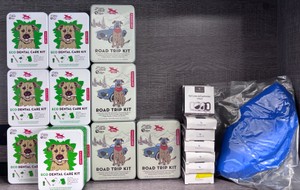 Large Lot of Pet Supplies 7-Kobe Dog Dental Care Kits, 4-Kobe Dog Road Trip Kits, 8-Wasserstein Pet Collar AirTag Holders