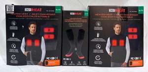 Lot of Heated Clothing 2-32 Degrees Rechargeable Heated Vests, 1 Pair 32 Degrees Rechargeable Battery Powered Heated Socks - Size XL