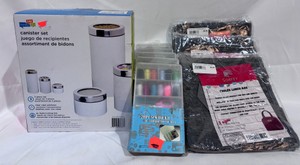 Lot of Home Goods 3pc Canister Set, Sewing Kits, Cooler Lunch Bags