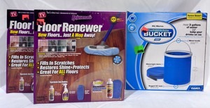 Lot of Home Goods As Seen on TV Floor Renewer Kits, RVMarine Collapsible Bucket