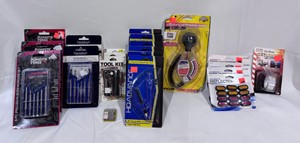 Large Lot of Miscellaneous Garage Items Precision Screwdriver Sets, Drawing Sets, Reflectors and Reflecting Tape, Coolant Tester