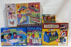 Lot of Kids ToysGames Paint Your Own 4-in-1 Wooden Vehicles, Build and Paint Toolbox, Sands Alive Starter Set, KidzLabs Colour Lab Mixer