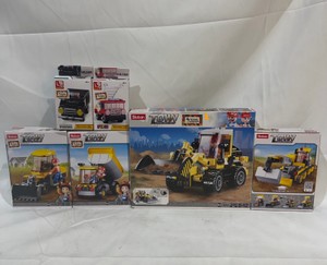 Lot of Kids Town ConstructionBuilding Sets ForkliftBulldozer, Small Wheel Loader, Backhoe, Dump Truck, Fire Truck, Police Car