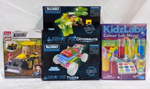 Lot of Kids Toys Town Construction Tractor Building Set, KidzLabs Colour Lab Mixer, Blokko Light Fx T-Rex, Blokko Light Fx Road Runner,
