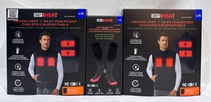 Lot of Heated Clothing 2-32 Degrees Rechargeable Heated Vests, 1 Pair 32 Degrees Rechargeable Battery Powered Heated Socks - Size L