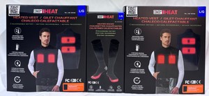 Lot of Heated Clothing 2-32 Degrees Rechargeable Heated Vests, 1 Pair 32 Degrees Rechargeable Battery Powered Heated Socks - Size L