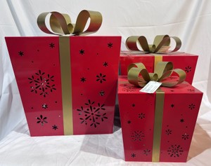 Lot of 3 Metal Outdoor Gift Boxes - Stackable for Easy Storage