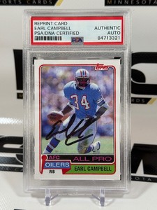 Earl Campbell Auto w PSA Authentication 2019 Reprint Football Card