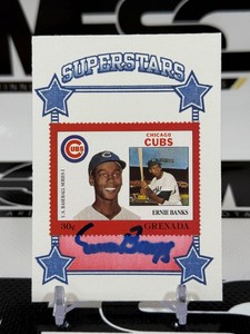 Ernie Banks Auto Baseballs Superstars Card  Stamp