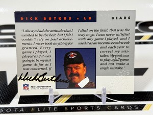 Dick Butkos Auto 1992 Pro Line Portraits Throwbacks Chicago Bears Football Card Certified Authentic Auto