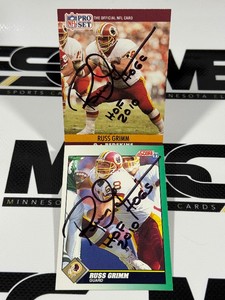 (2) Russ Grimm Auto Washington Redskins Football Cards