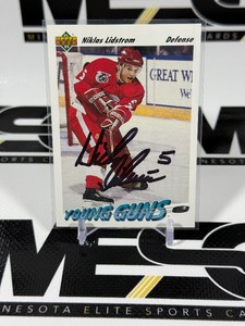 Niklas Lindstrom Auto RC 1991-92 Upper Deck Young Guns #587 Hockey Card