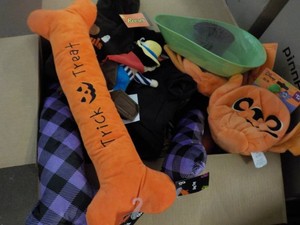 Large box of Dog Toys and Costumes