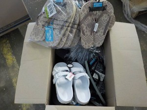Box of Mens and Womens New Overstock Flip Flops
