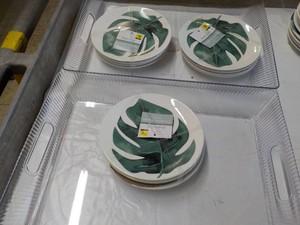 2 Large Plastic Serving Trays and 12 Desert Plates