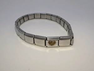 Italian Charm Bracelet, Marked Stainless Steel and 18k charms, one charm broken off