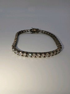 Vintage SETA classic tennis bracelet 925 sterling silver and radiant round-cut cubic zirconia, 8