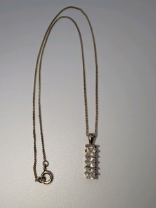 Gold Plated 925 Sterling Silver vertical multi-stone rectangular bar pendant on a 16 Gold Plated 925 Sterling Silver Chain