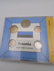 Vintage collectors pack, pre-Euro circulating coins from Estonia (Coin Collections of the World series), featuring early 1990s denominations like the 50 Senti and 1 Kroon with the national coat of arm