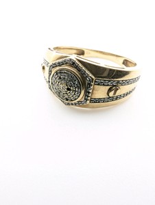 10K Yellow Gold Geometric Mens Ring, KC, Stamped 14 Diamonds, Missing 2 Diamonds, Size 10