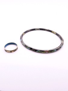 Vintage Chinese cloisonn enamel bangle bracelet and ring set