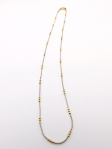 18K (750) White and Yellow Gold Station Chain Necklace, 16, White Gold Chain with Yellow Gold Beads