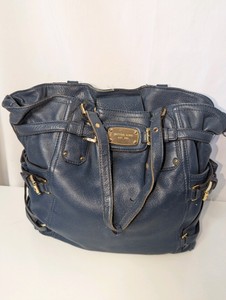 Navy blue pebbled leather Michael Kors Gansevoort Tote, rough condition