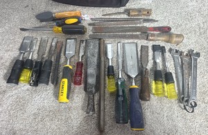 Large Lot of Chisels, Files with Milwaukee Bag
