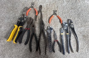Lot of Miscellaneous Tools Tin Snips, Side Cutters, Needle Nose, Channel Locks, Pliers