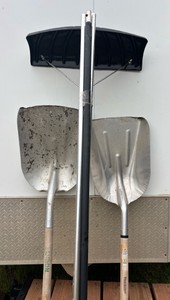Lot of RakesShovels 20ft Snow Rake & Two Scoop Shovels