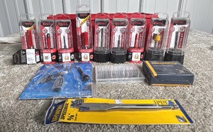 Lot of Woodworking Tools Freud Router Bits, Irwin Speedbor Spade Bits, Toolbox & Miscellaneous
