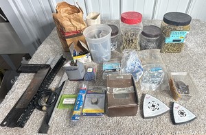 Large Lot of Hardware, Woodworking Tools, Sanding Accessories