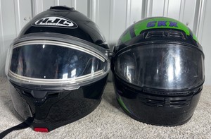 Lot of 2 Full-Face Powersports Helmets HJC (Size 4XL) and Vintage CKX (Size L)
