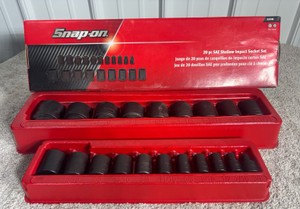 Snap-On 20 pc 12 Drive 6-Point SAE Flank Drive Shallow Impact Socket Set (381-916)