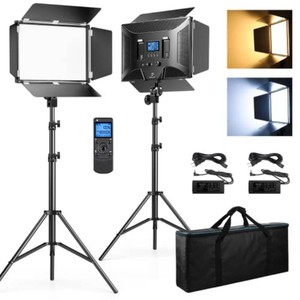 $213 D50 Photography Lighting with Barn Door, 2-Pack 15.4 LED Video Light with Remote, 45W 3000K-8000K Dimmable Bi-Color Panel Light for Live StreamingWedding ShootingVideo RecordingStudioFilm